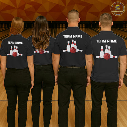 Colorful Bowling Polo 1/4-Zip Shirt Men Custom Red Bowling Ball And Pins Jersey Bowling Shirt NYN4596
