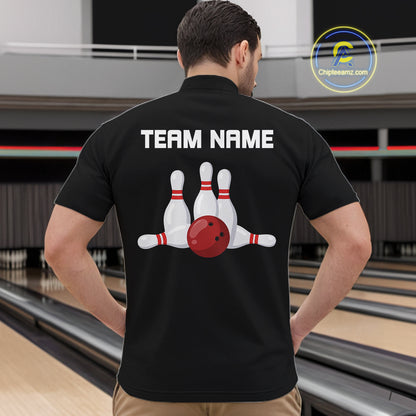 Colorful Bowling Polo 1/4-Zip Shirt Men Custom Red Bowling Ball And Pins Jersey Bowling Shirt NYN4596