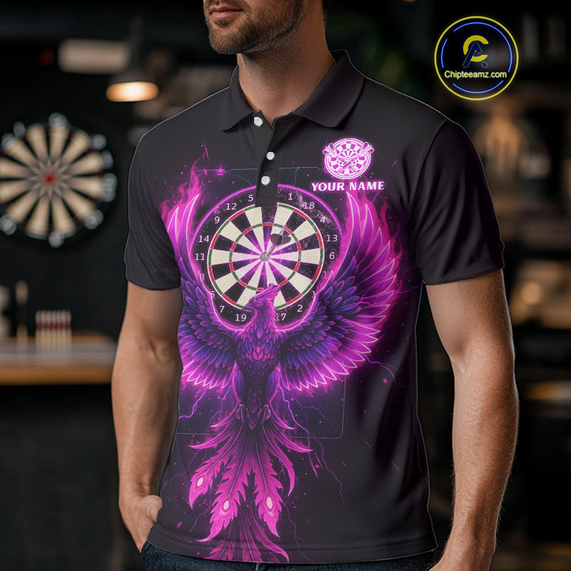 Custom Funny Flame Phoenix Pink Dartboard Dart Men Polo Jerseys Outfits Dart Shirts NYN1743