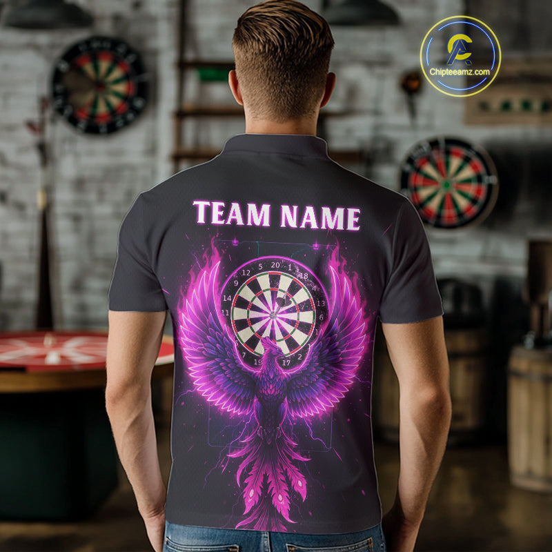 Custom Funny Flame Phoenix Pink Dartboard Dart Men Polo Jerseys Outfits Dart Shirts NYN1743