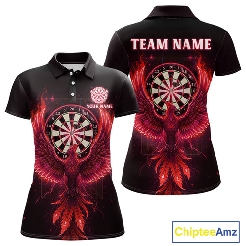Custom Funny Flame Phoenix Red Dartboard Dart Women Polo Jerseys Outfits Dart Shirts NYN1744