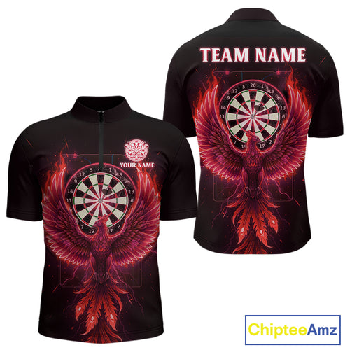 Custom Funny Flame Phoenix Red Dartboard Dart Men Quarter-Zip Jerseys Outfits Dart Shirts NYN1744