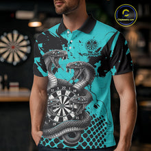 Load image into Gallery viewer, Black And Turquoise Multi Cobra Grunge Dartboard Custom Men Polo Darts Shirt Dart Gifts NYN2017