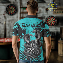 Load image into Gallery viewer, Black And Turquoise Multi Cobra Grunge Dartboard Custom Men Polo Darts Shirt Dart Gifts NYN2017