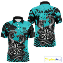 Load image into Gallery viewer, Black And Turquoise Multi Cobra Grunge Dartboard Custom Men Polo Darts Shirt Dart Gifts NYN2017