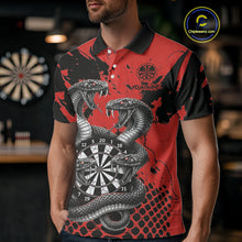 Load image into Gallery viewer, Black And Red Multi Cobra Grunge Dartboard Custom Men Polo Darts Shirt Dart Gifts NYN2018