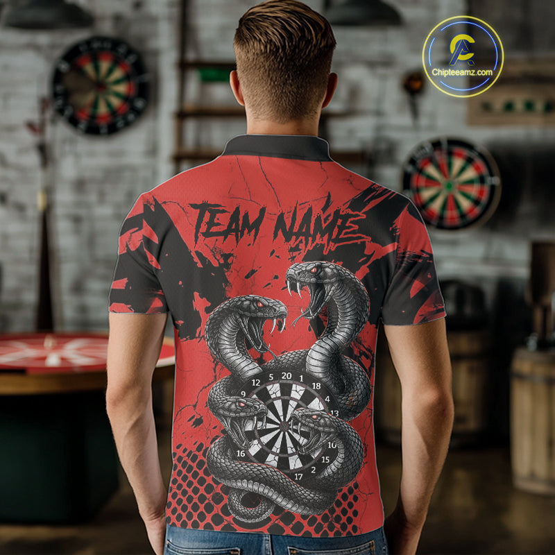 Black And Red Multi Cobra Grunge Dartboard Custom Men Polo Darts Shirt Dart Gifts NYN2018
