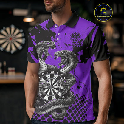 Black And Purple Multi Cobra Grunge Dartboard Custom Men Polo Darts Shirt Dart Gifts NYN2019