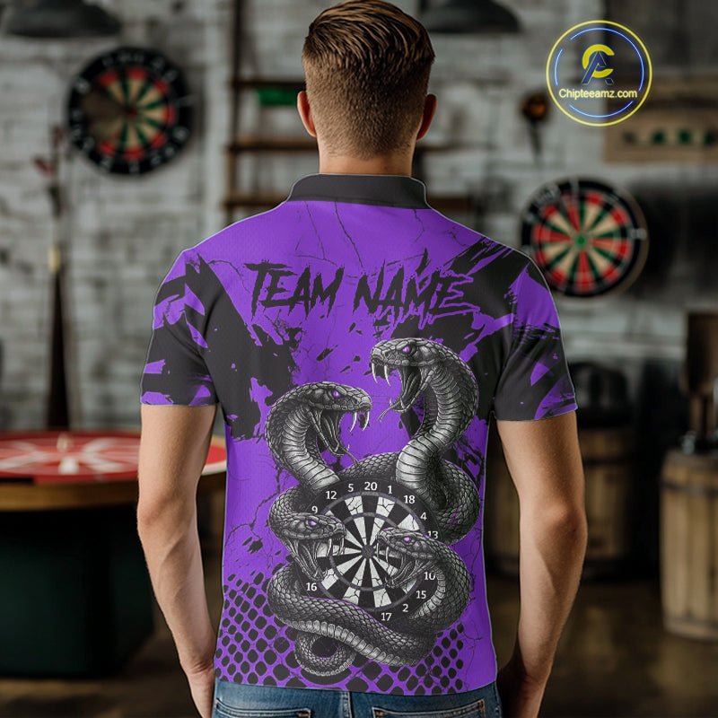 Black And Purple Multi Cobra Grunge Dartboard Custom Men Polo Darts Shirt Dart Gifts NYN2019