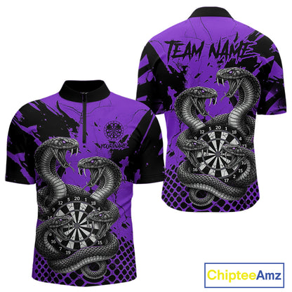 Black And Purple Multi Cobra Grunge Dartboard Custom Men Quarter-Zip Darts Shirt Dart Gifts NYN2019