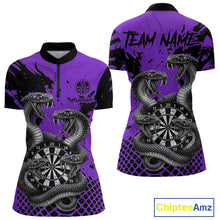 Load image into Gallery viewer, Black And Purple Multi Cobra Grunge Dartboard Custom Women Quarter-Zip Darts Shirt Dart Gifts NYN2019
