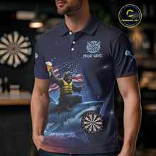 Load image into Gallery viewer, Funny Shark &amp; Skull US Flag Dartboard Custom Men Polo Darts Shirt Dart Jersey NYN2020