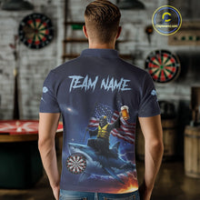 Load image into Gallery viewer, Funny Shark &amp; Skull US Flag Dartboard Custom Men Polo Darts Shirt Dart Jersey NYN2020