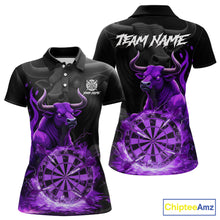 Load image into Gallery viewer, Purple Funny Bull Fire Flame Dartboard Custom Women Darts Polo League Shirts Dart Jerseys NYN2243