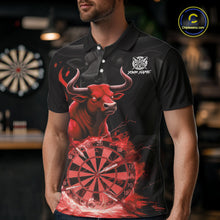Load image into Gallery viewer, Red Funny Bull Fire Flame Dartboard Custom Men Darts Polo League Shirts Dart Jerseys NYN2244