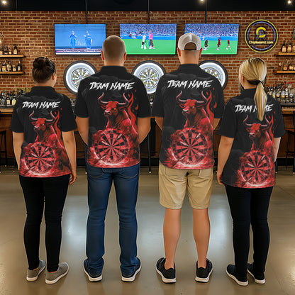 Red Funny Bull Fire Flame Dartboard Custom Men Darts Quarter-Zip League Shirts Dart Jerseys NYN2244