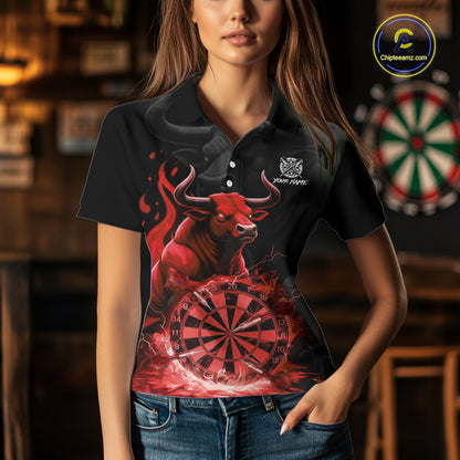 Red Funny Bull Fire Flame Dartboard Custom Women  Darts Polo League Shirts Dart Jerseys NYN2244