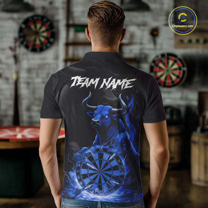 Blue Funny Bull Fire Flame Dartboard Custom Men Darts Polo League Shirts Dart Jerseys NYN2245