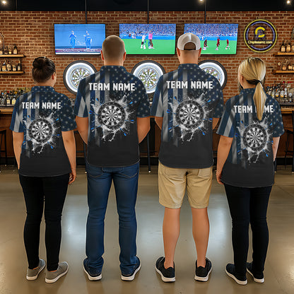 Custom Blue US Flag Water Dartboard Women Darts Polo League Shirts Patriotic Dart Jerseys NYN2246