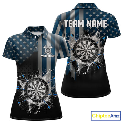 Custom Blue US Flag Water Dartboard Women Darts Polo League Shirts Patriotic Dart Jerseys NYN2246