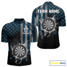 Load image into Gallery viewer, Custom Blue US Flag Water Dartboard Men Darts Quarter-Zip League Shirts Patriotic Dart Jerseys NYN2246