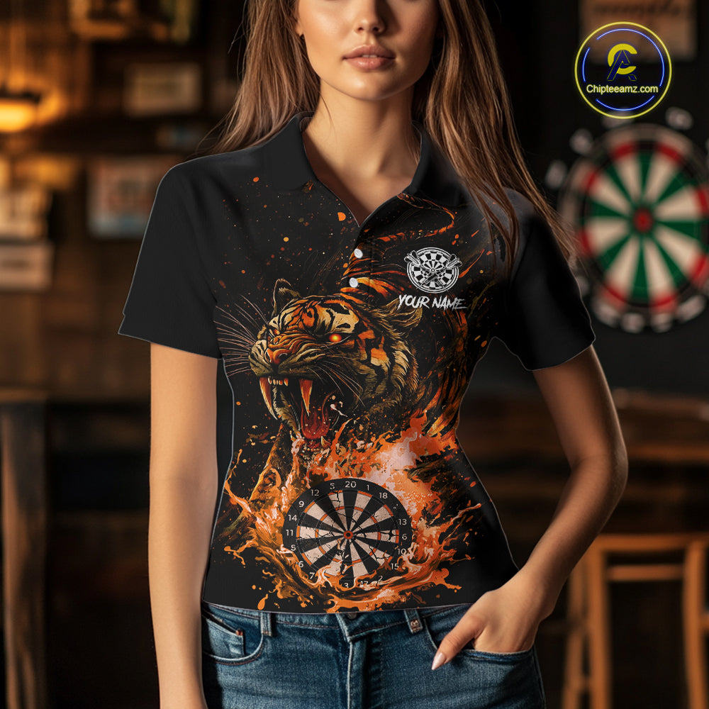 Custom Orange Horror Tiger Grunge Women Darts Polo League Shirts Splatter Dart Jerseys NYN2251