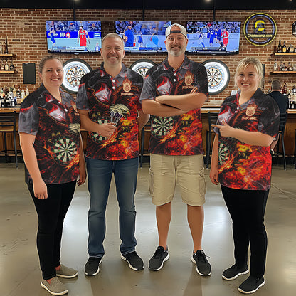 Red Smokes Flaming Eagle Dartboard Custom Women Darts Polo League Shirts Fire Dart Jerseys NYN2252