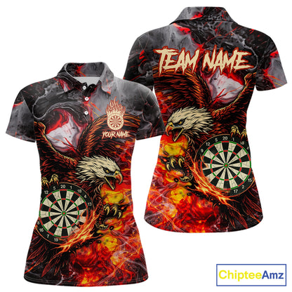 Red Smokes Flaming Eagle Dartboard Custom Women Darts Polo League Shirts Fire Dart Jerseys NYN2252