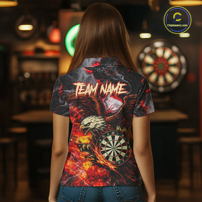 Red Smokes Flaming Eagle Dartboard Custom Women Darts Polo League Shirts Fire Dart Jerseys NYN2252