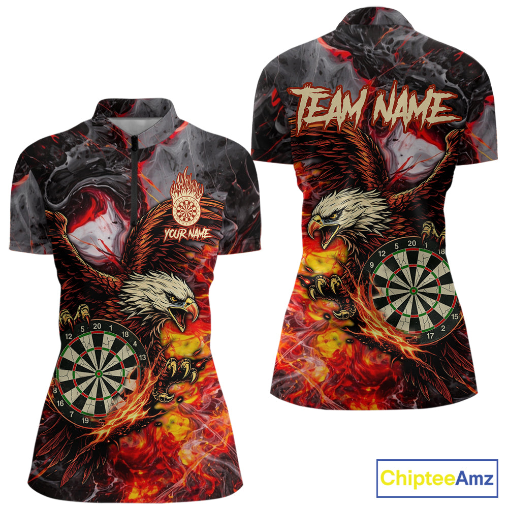 Red Smokes Flaming Eagle Dartboard Custom Women Darts Quarter-Zip League Shirts Fire Dart Jerseys NYN2252