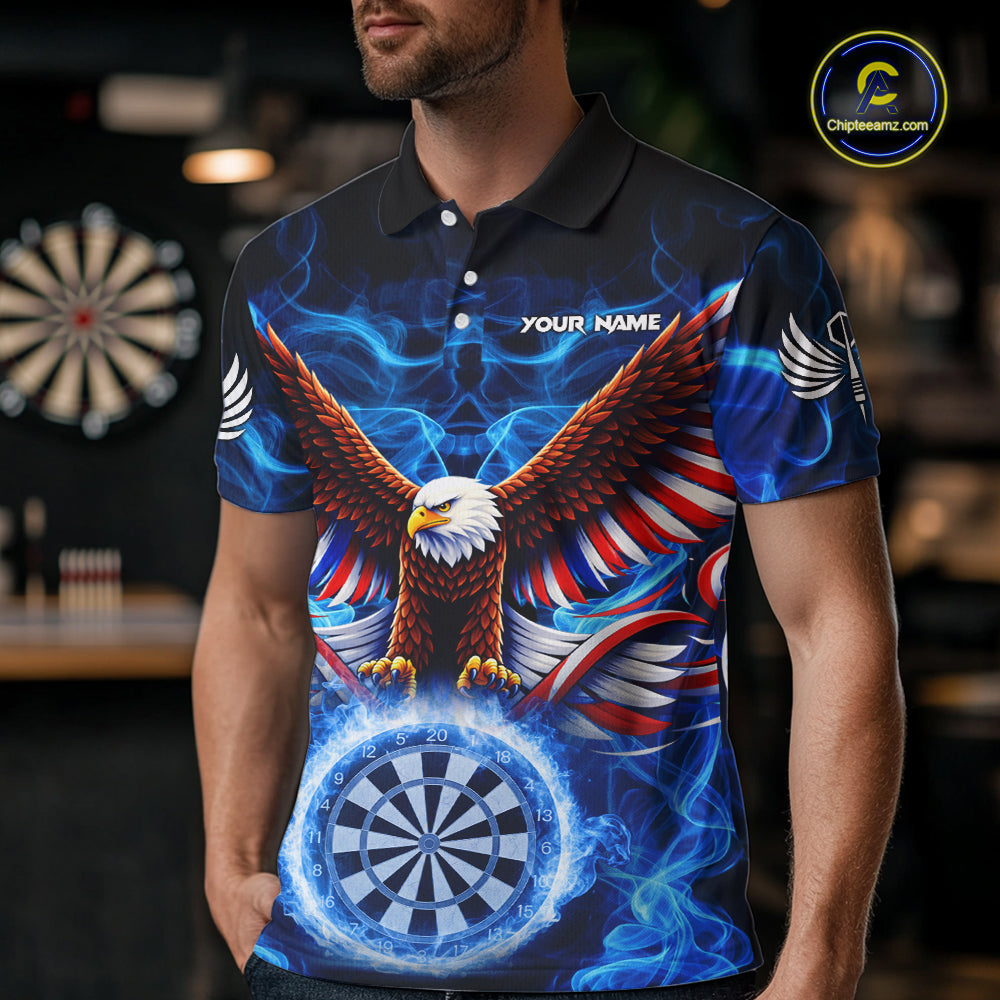 Blue Flames US Flag Eagle Freedom Darts Polo Shirt Personalized Patriotic Men Dart Team Jerseys NYN2538