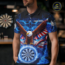 Load image into Gallery viewer, Blue Flames US Flag Eagle Freedom Darts Polo Shirt Personalized Patriotic Men Dart Team Jerseys NYN2538