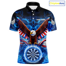 Load image into Gallery viewer, Blue Flames US Flag Eagle Freedom Darts Polo Shirt Personalized Patriotic Men Dart Team Jerseys NYN2538
