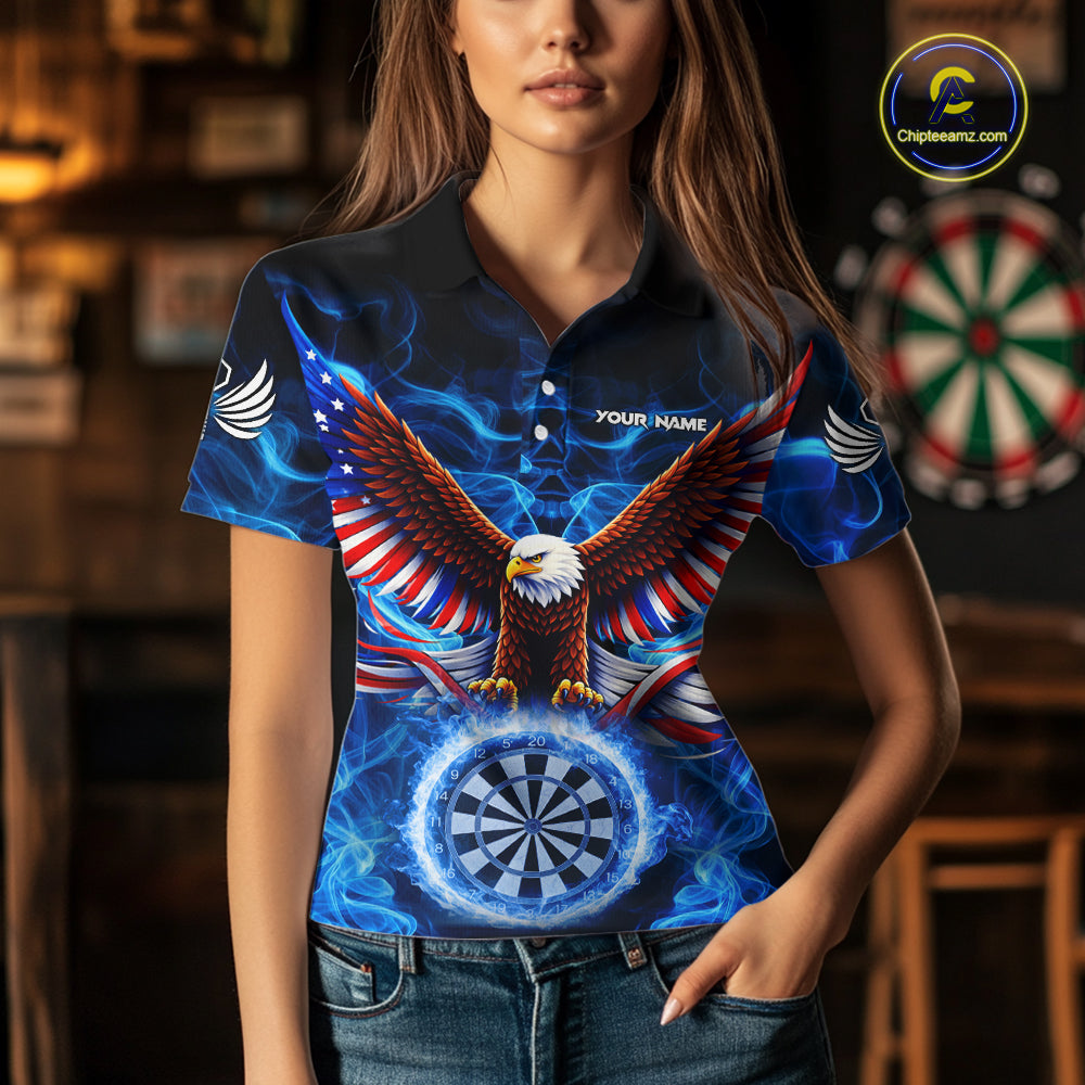 Blue Flames US Flag Eagle Freedom Darts Polo Shirt Personalized Patriotic Women Dart Team Jerseys NYN2538