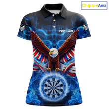 Load image into Gallery viewer, Blue Flames US Flag Eagle Freedom Darts Polo Shirt Personalized Patriotic Women Dart Team Jerseys NYN2538