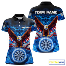 Load image into Gallery viewer, Blue Flames US Flag Eagle Freedom Darts Polo Shirt Personalized Patriotic Women Dart Team Jerseys NYN2538