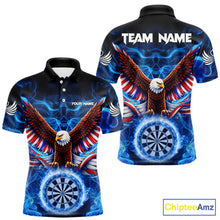 Load image into Gallery viewer, Blue Flames US Flag Eagle Freedom Darts Polo Shirt Personalized Patriotic Men Dart Team Jerseys NYN2538