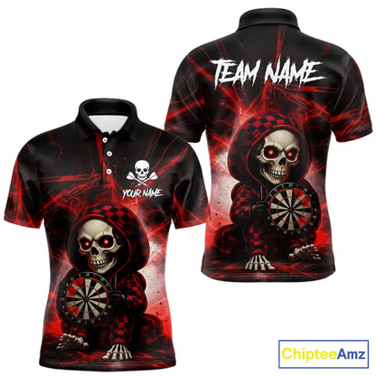 Black & Red Grunge Light Caro Skeleton Men Darts Polo Shirt Custom Funny Dart Team Jerseys NYN2539