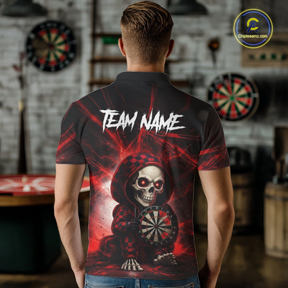 Black & Red Grunge Light Caro Skeleton Men Darts Polo Shirt Custom Funny Dart Team Jerseys NYN2539