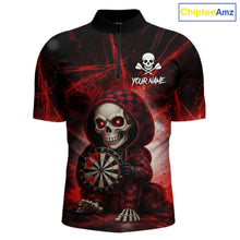 Load image into Gallery viewer, Black &amp; Red Grunge Light Caro Skeleton Men Darts 1/4-Zip Shirt Custom Funny Dart Team Jerseys NYN2539