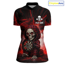 Load image into Gallery viewer, Black &amp; Red Grunge Light Caro Skeleton Women Darts 1/4-Zip Shirt Custom Funny Dart Team Jerseys NYN2539