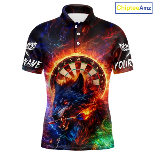 Colorful Lightning Funny Wolf Flame Dartboard Men Darts Polo Shirt Custom Outfits Dart Jerseys NYN2540