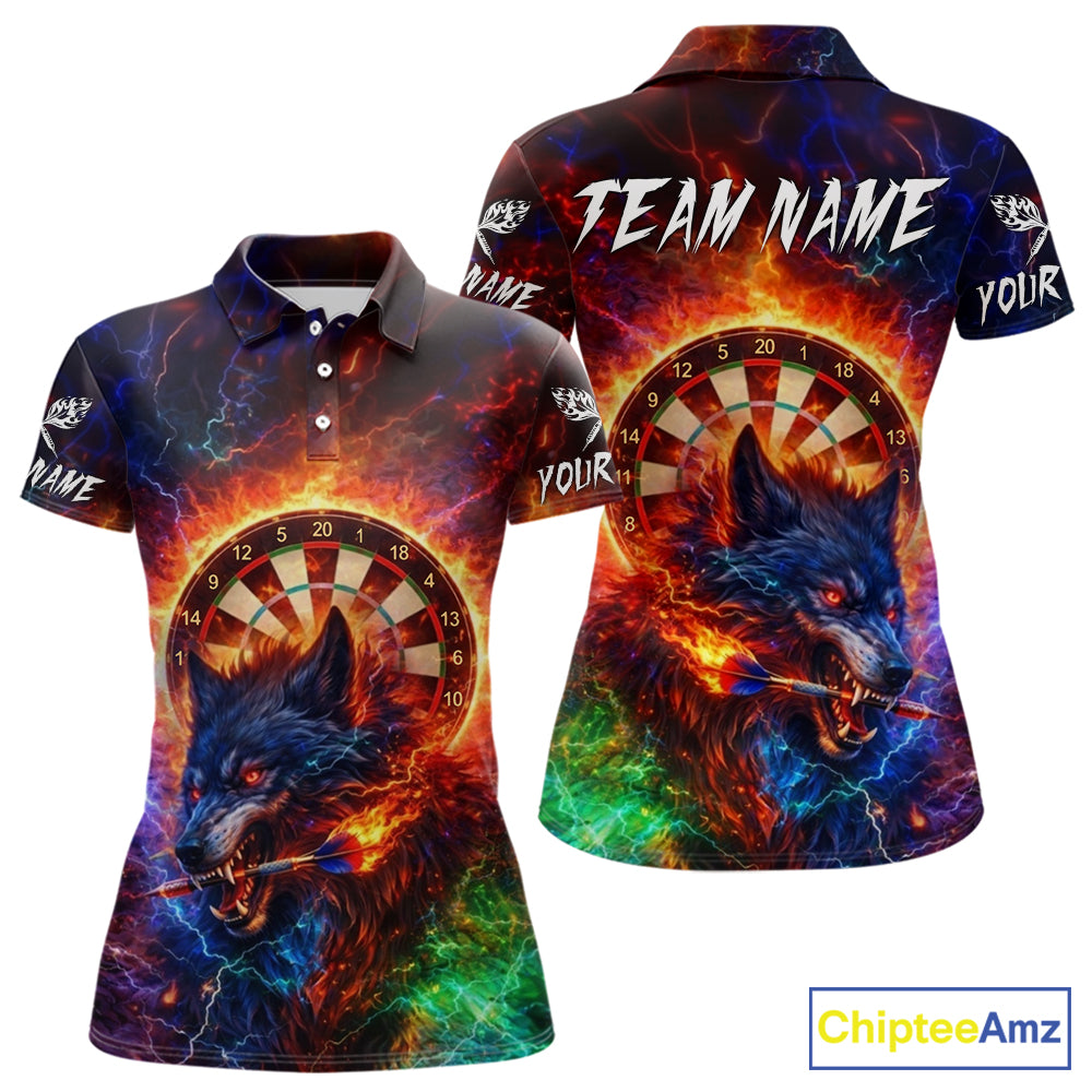 Colorful Lightning Funny Wolf Flame Dartboard Women Darts Polo Shirt Custom Outfits Dart Jerseys NYN2540
