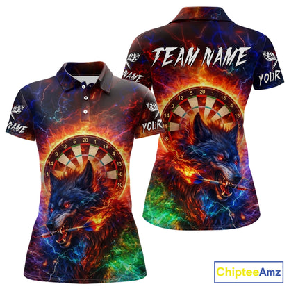 Colorful Lightning Funny Wolf Flame Dartboard Women Darts Polo Shirt Custom Outfits Dart Jerseys NYN2540