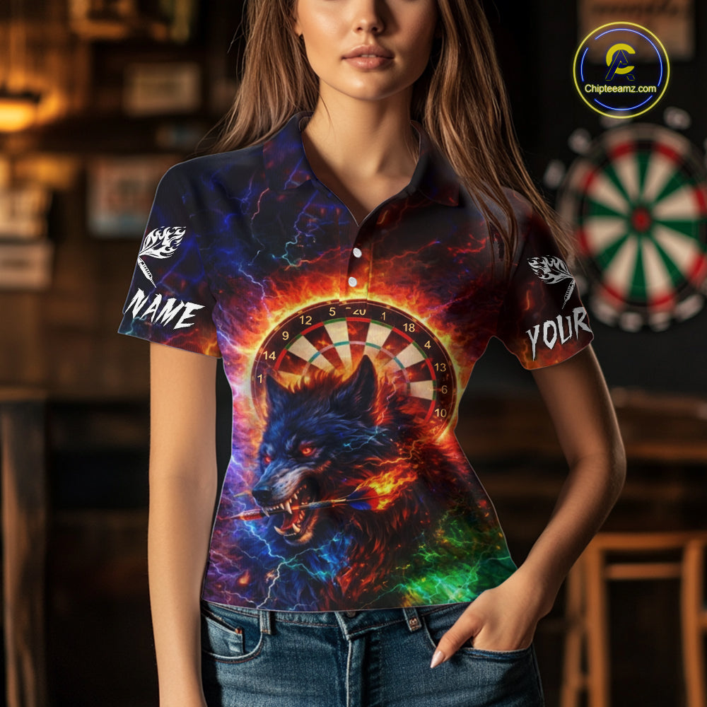 Colorful Lightning Funny Wolf Flame Dartboard Women Darts Polo Shirt Custom Outfits Dart Jerseys NYN2540