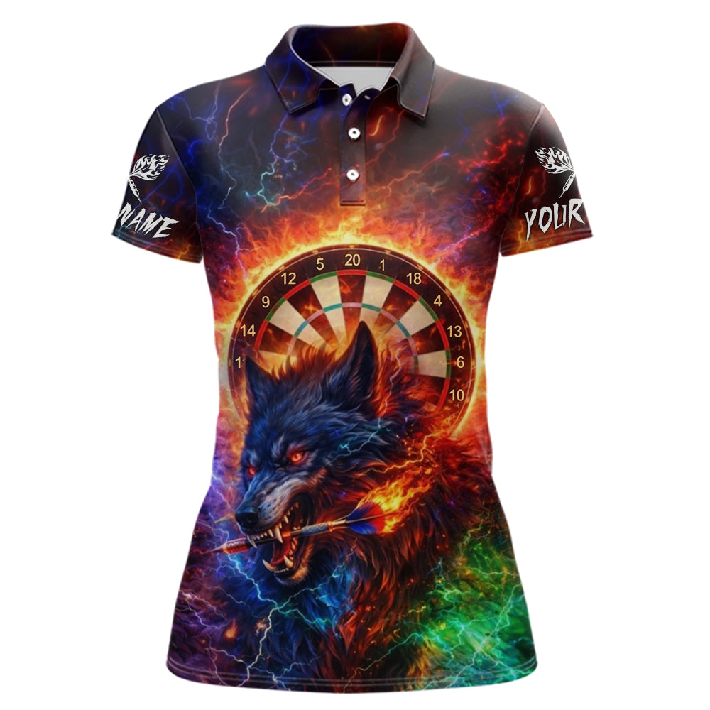 Colorful Lightning Funny Wolf Flame Dartboard Women Darts Polo Shirt Custom Outfits Dart Jerseys NYN2540