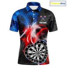 Load image into Gallery viewer, Smoke US Flag Colorful Heart Dartboard Men Darts Valentine Shirt Custom Dart Polo Couple Gifts NYN2544