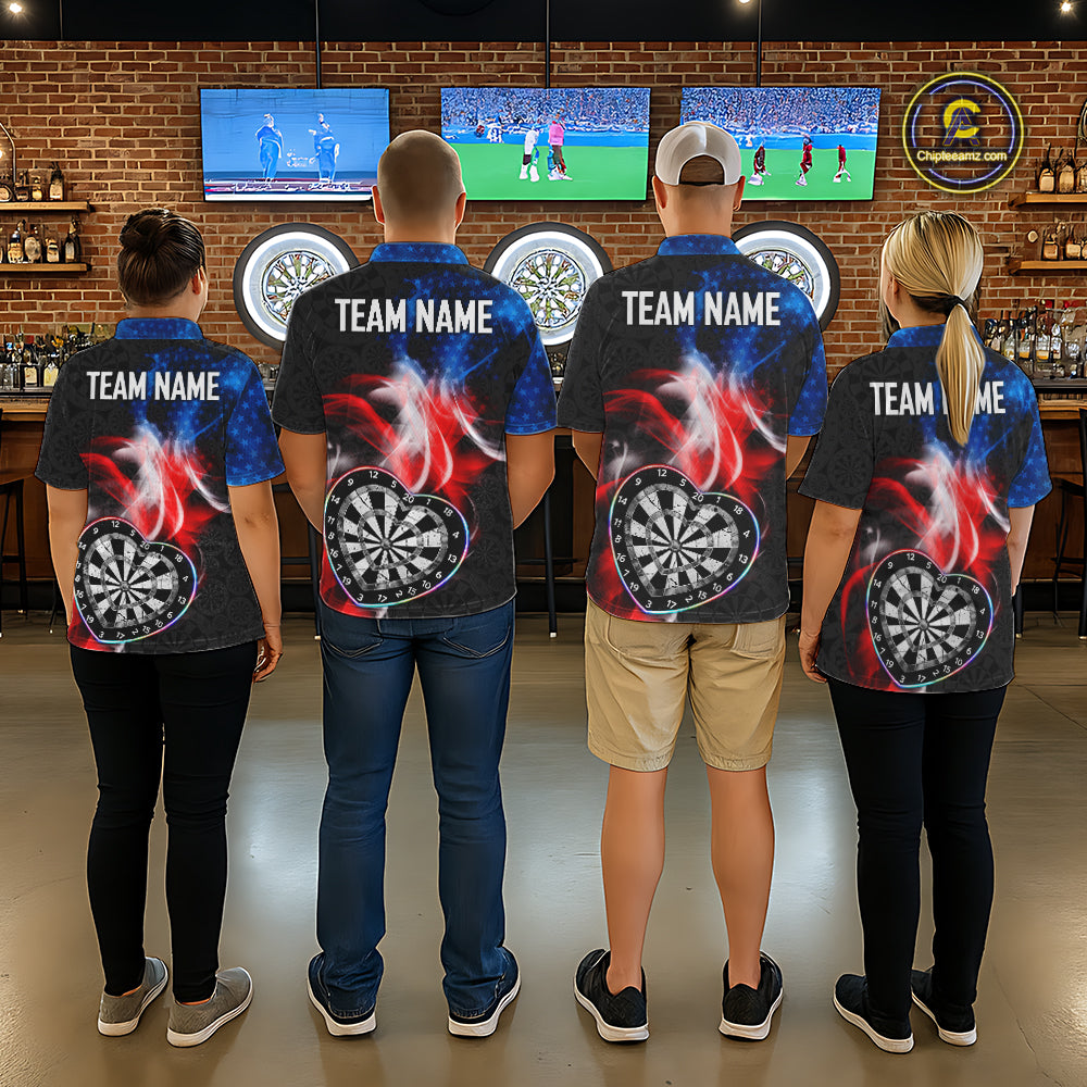 Smoke US Flag Colorful Heart Dartboard Men Darts Valentine Shirt Custom Dart 1/4-Zip Couple Gifts NYN2544