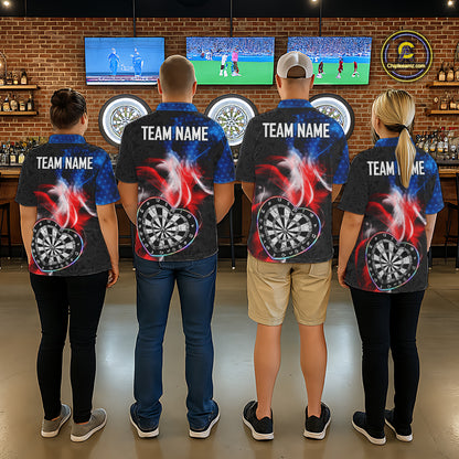 Smoke US Flag Colorful Heart Dartboard Men Darts Valentine Shirt Custom Dart 1/4-Zip Couple Gifts NYN2544