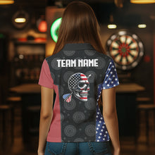 Load image into Gallery viewer, Personalized US Flag Skull Custom Patriotic Dart Shirts For Women, Dart Team Jerseys NYN0013